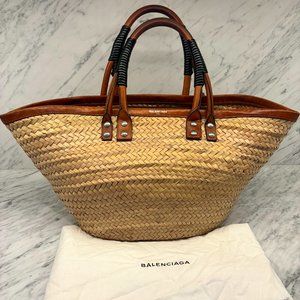 Auth BALENCIAGA Bistro Panier Straw Tote